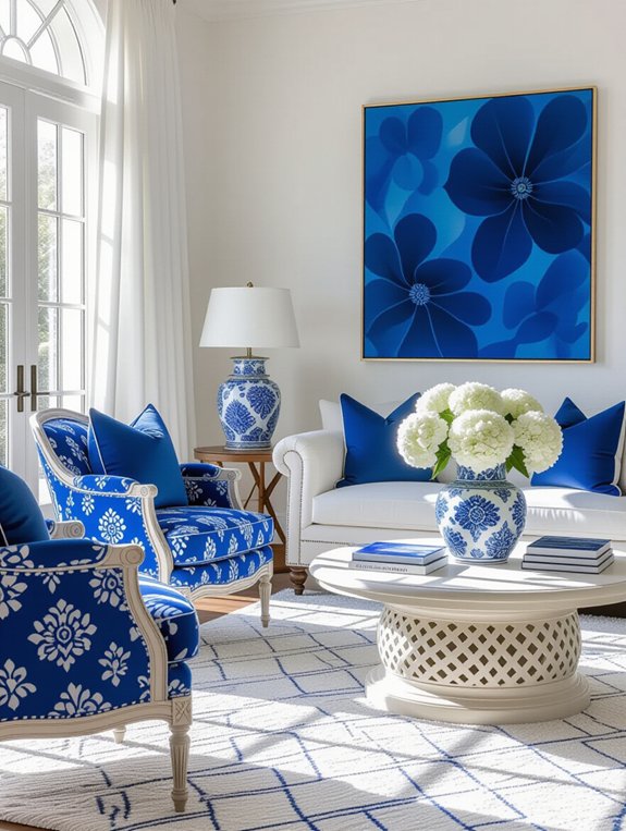 blue and white artwork