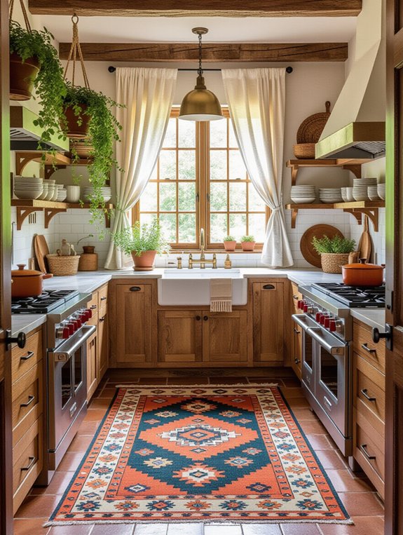 bold rugs enhance bohemian coziness