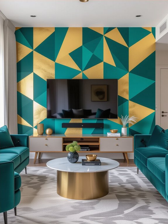 bold wallpaper enhances living room