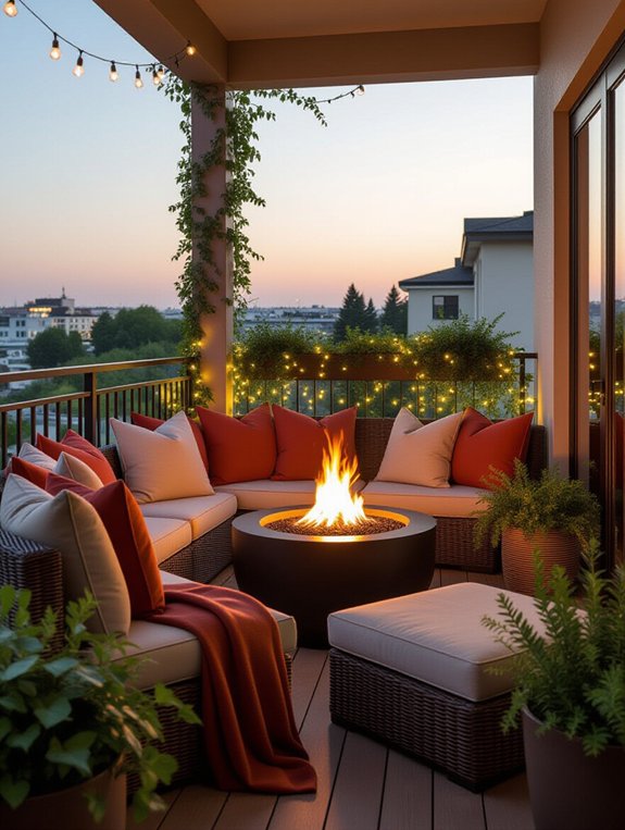 cozy balcony fire pit