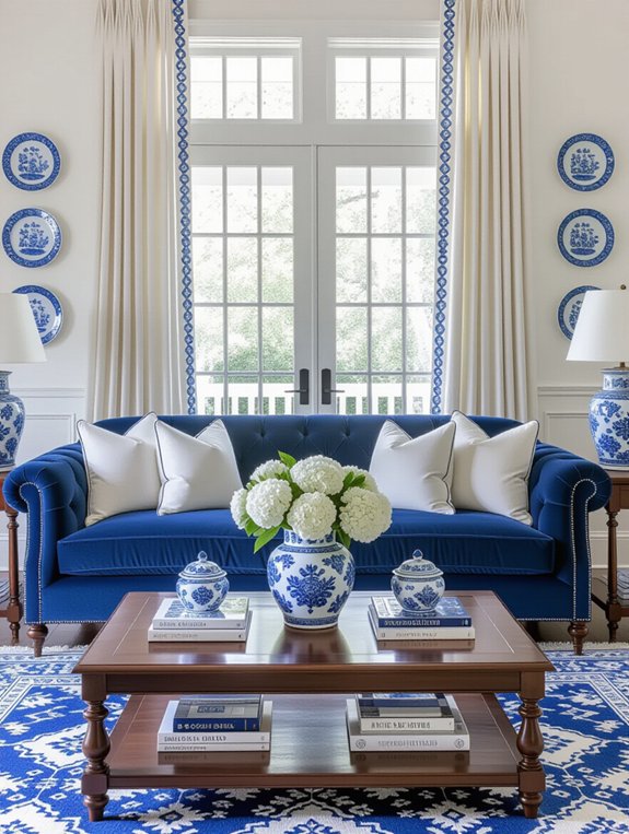 elegant blue and white decor