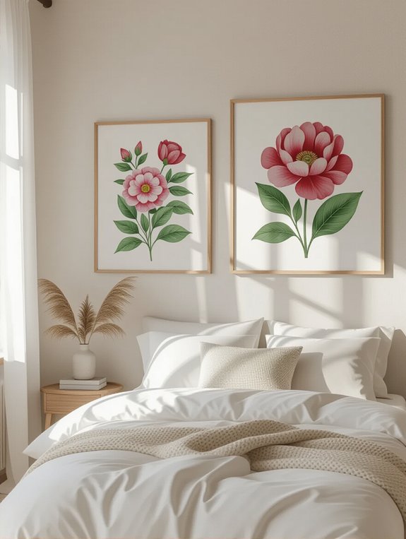 floral illustrations enhance decor