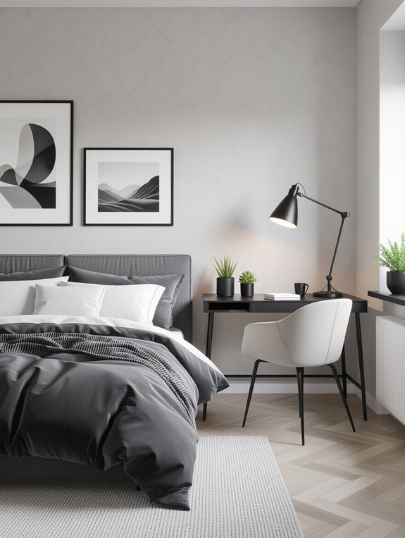 monochromatic dorm room decor