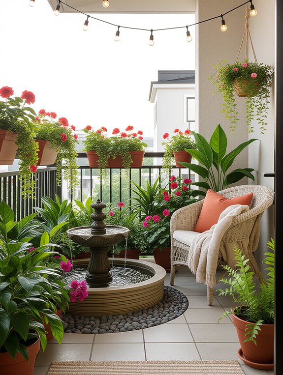 serene small balcony fountain