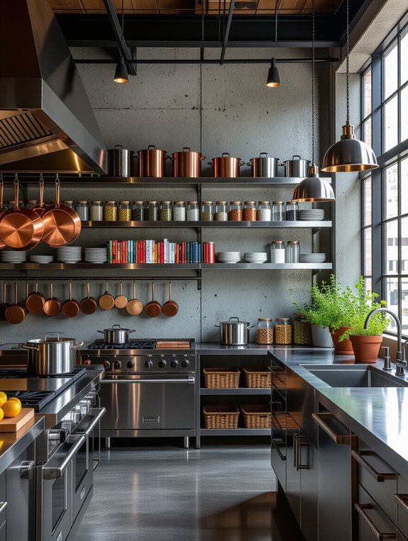 urban industrial metal shelves