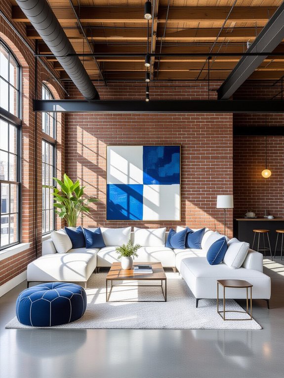 urban loft with blue accents