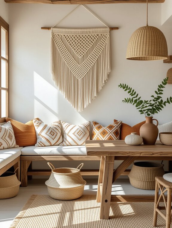 woven textiles enhance boho kitchen