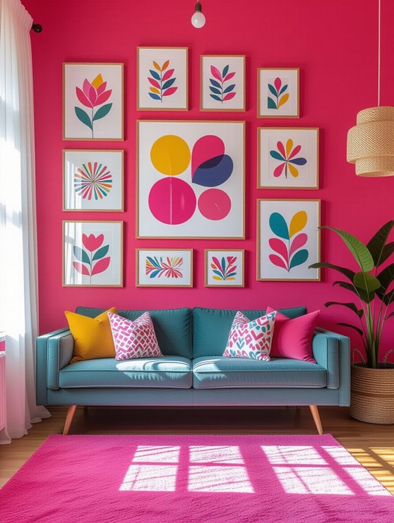 bold and vibrant gallery wall