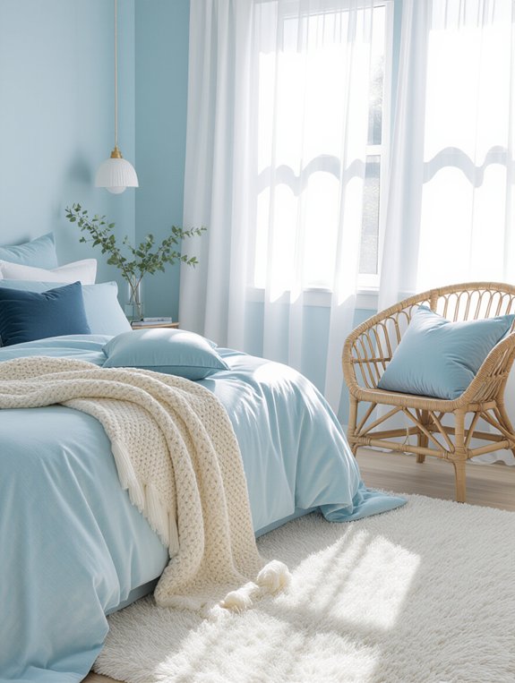 cozy light blue bedroom textures