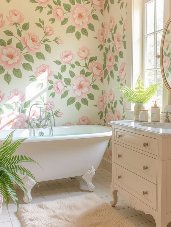 floral wallpaper enhances bathrooms