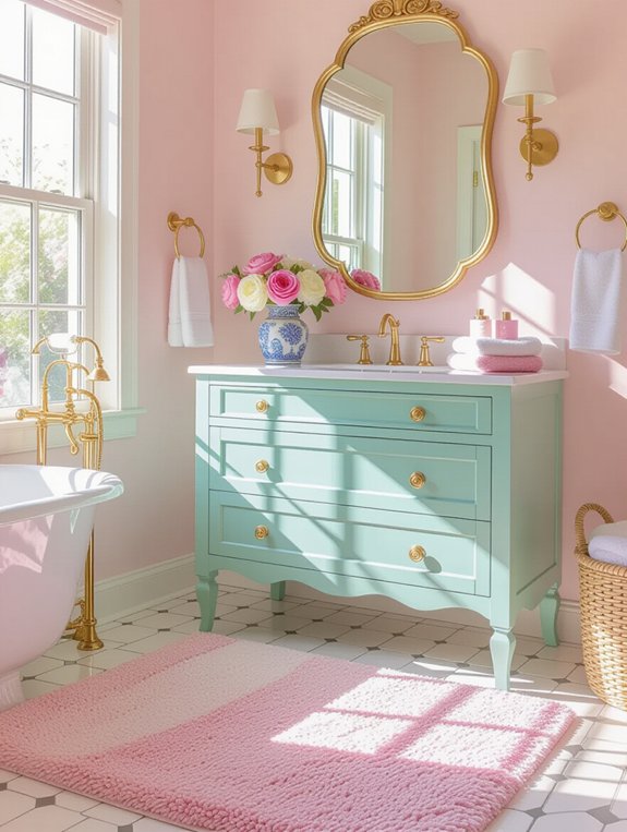 vibrant feminine bathroom rugs