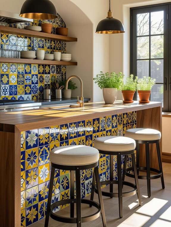 vibrant patterned tile backsplash