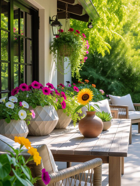 vibrant planters enhance outdoor