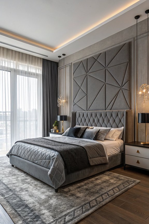 bold geometric grey headboard