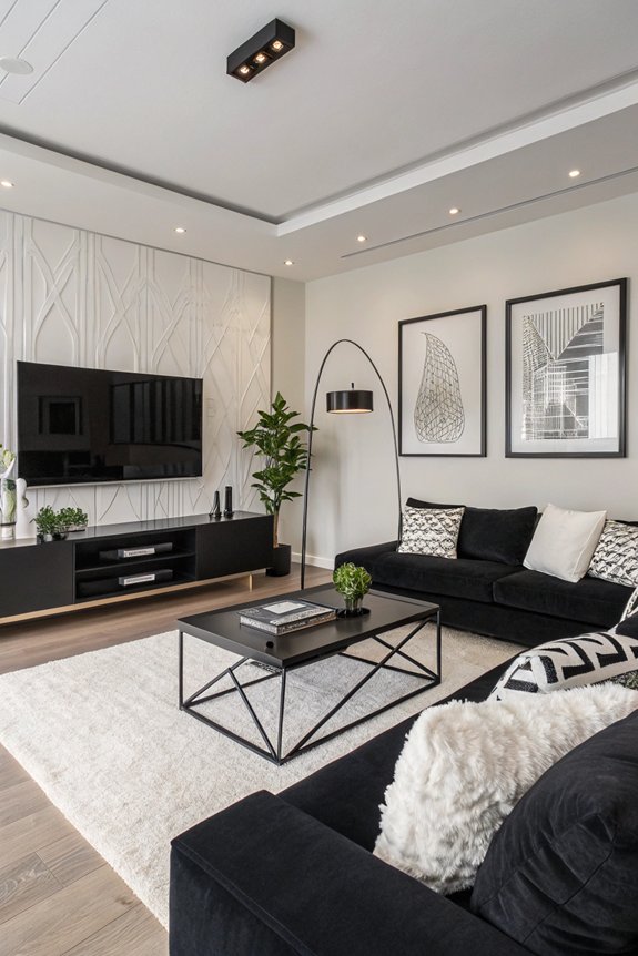bold monochrome tv room