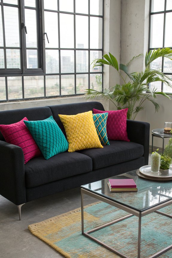 bold pillows enhance decor
