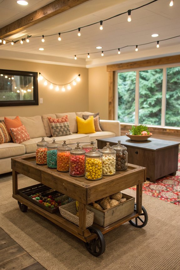 comfortable basement snack station