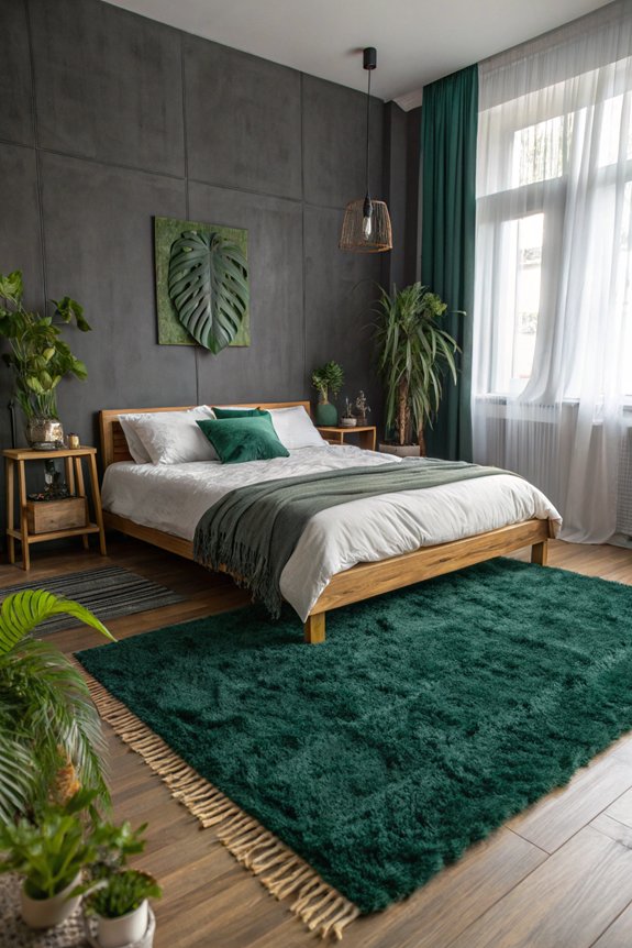 cozy dark green rugs