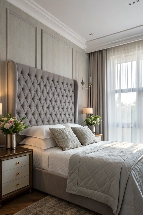 cozy tufted grey headboard