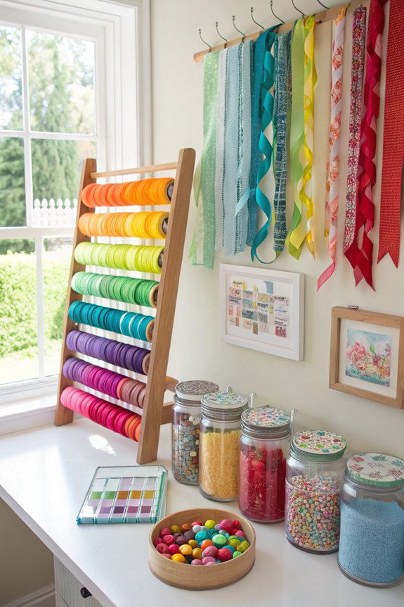 hanging ribbon spools organization
