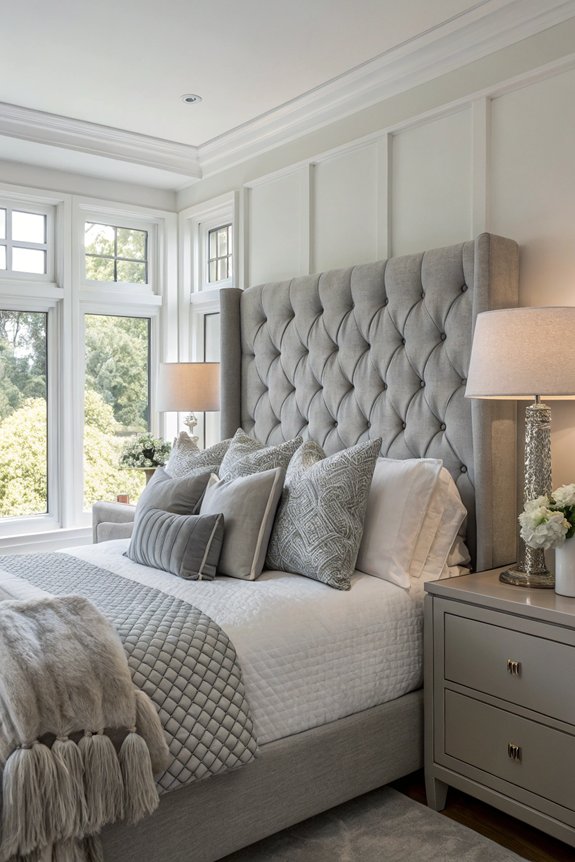 layered grey headboard pillows