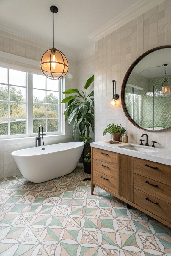 mid century modern bathroom accents