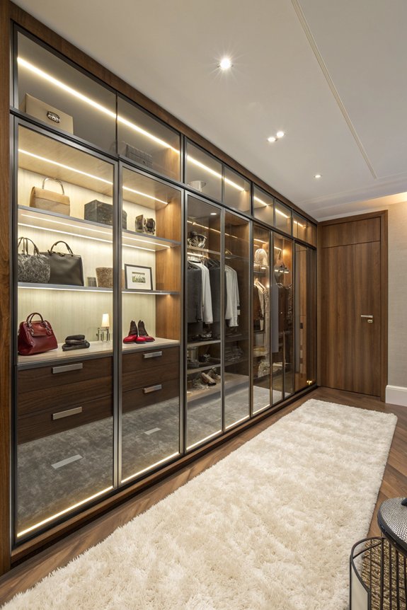 sleek glass front storage cabinets