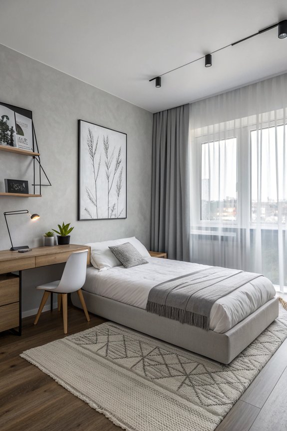 sleek minimalist monochrome bedroom