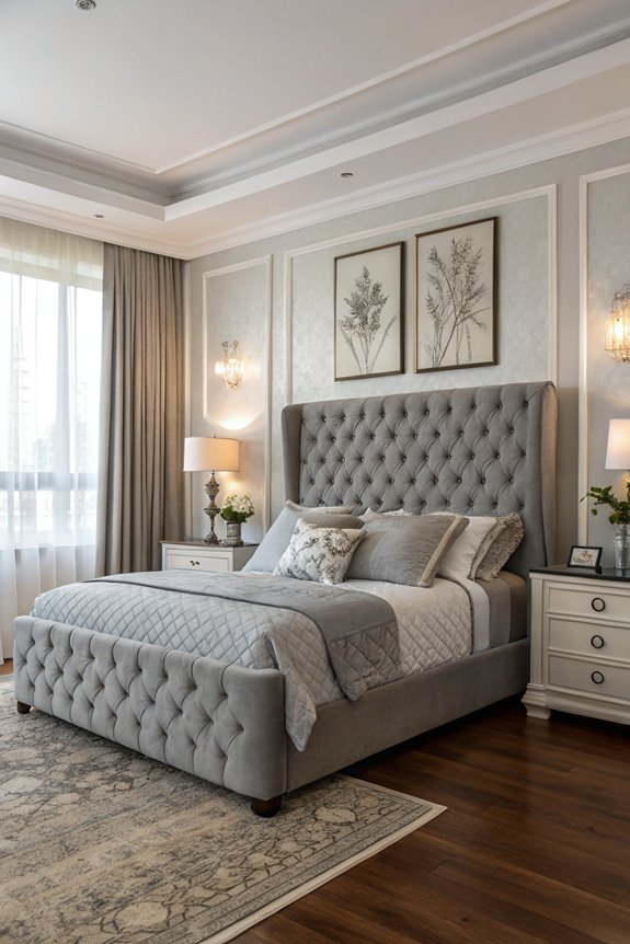 sophisticated grey upholstered headboard
