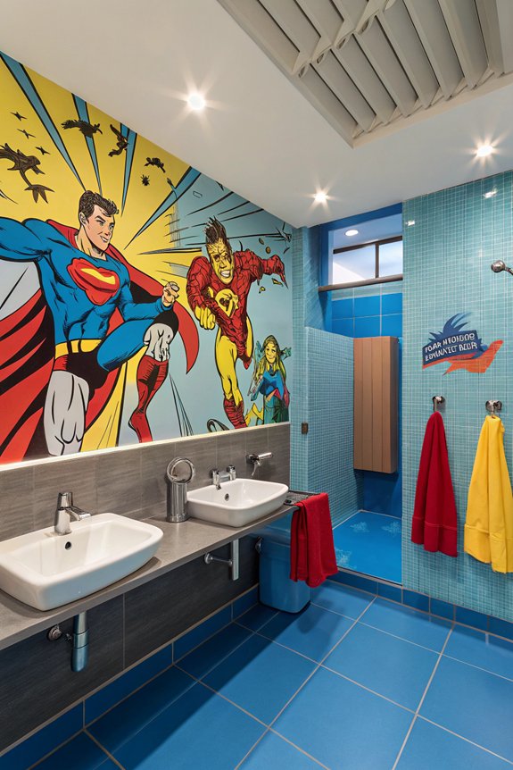superhero themed bathroom murals