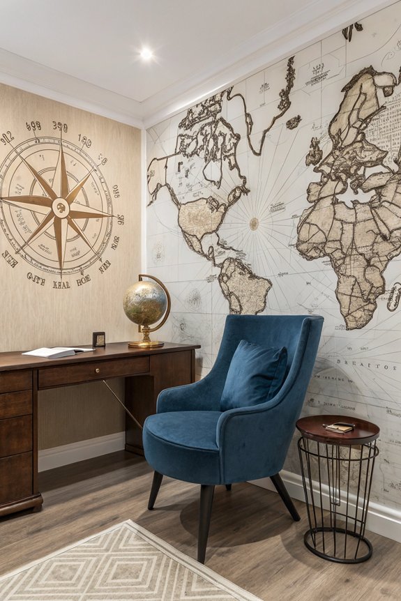 vintage map office decor